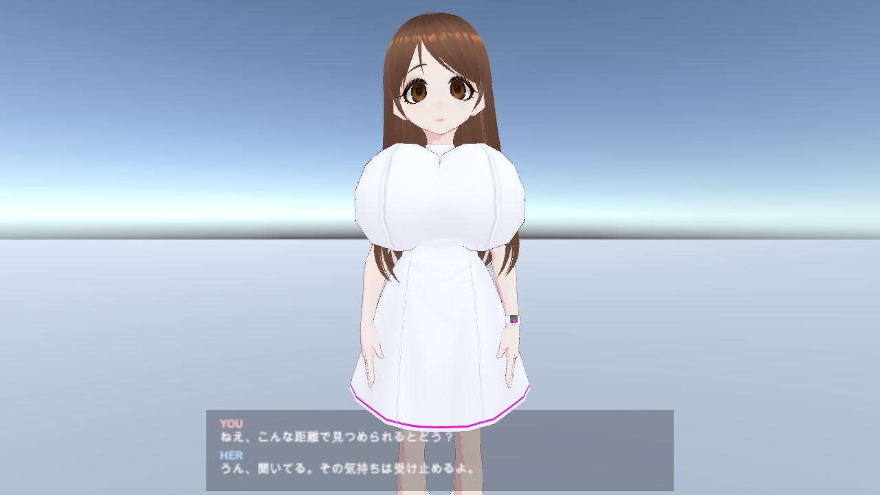 LLM VR Kanojo Prototype（仮）の会話ウィンドウ付き実装画面